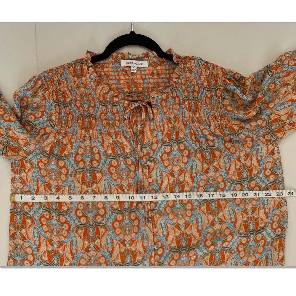 Rose & Olive Tunic Top Womens Color Orange Floral Long Sleeve Sz M - Picture 7 of 8